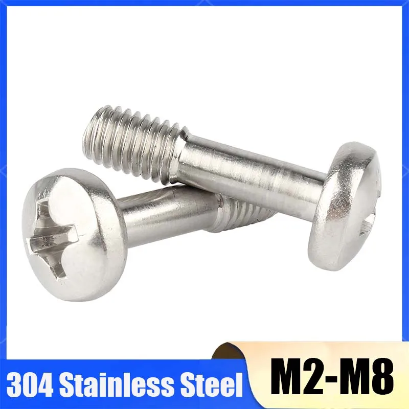 2-10Pcs M2 M2.5 M3 M4 M5 M6 M8 304 Stainless Steel Cross Pan Head Lock Screw / Round Head Half Thread Bolt Length 6mm-60mm