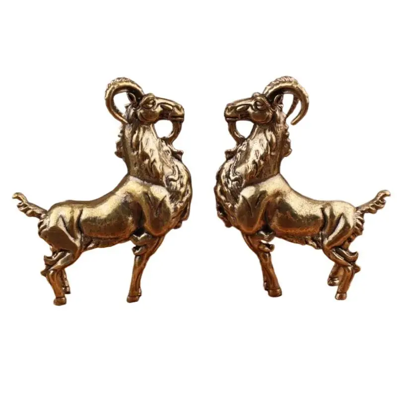 1 Piece Miniatures Tea Pet Figurines Brass Retro Beard Haughty Antelope Metal Creative Handicraft Home Office Desktop Ornament