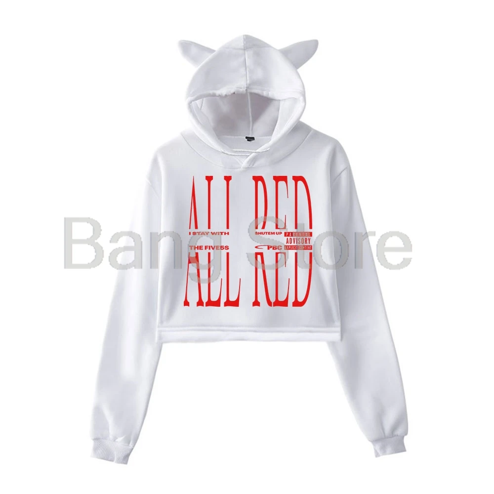 Playboi Carti All Red Cat Ear Hoodie Women Long Sleeve Sweatshirts Casual Streetwear Crop Tops