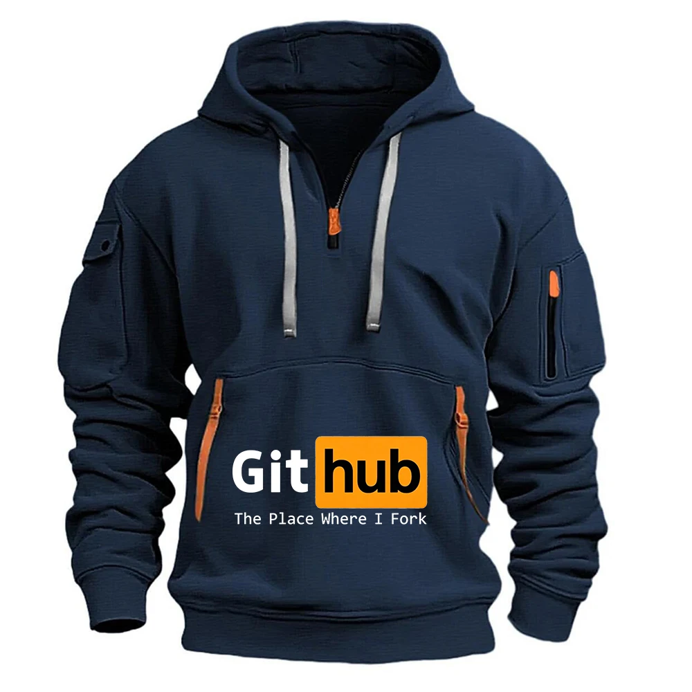 Github The Place Where I Fork Logo Print 2026 Premium Coat Spring And Autumn Men's Street Fashion Pullover Sweatshirt Hoodies