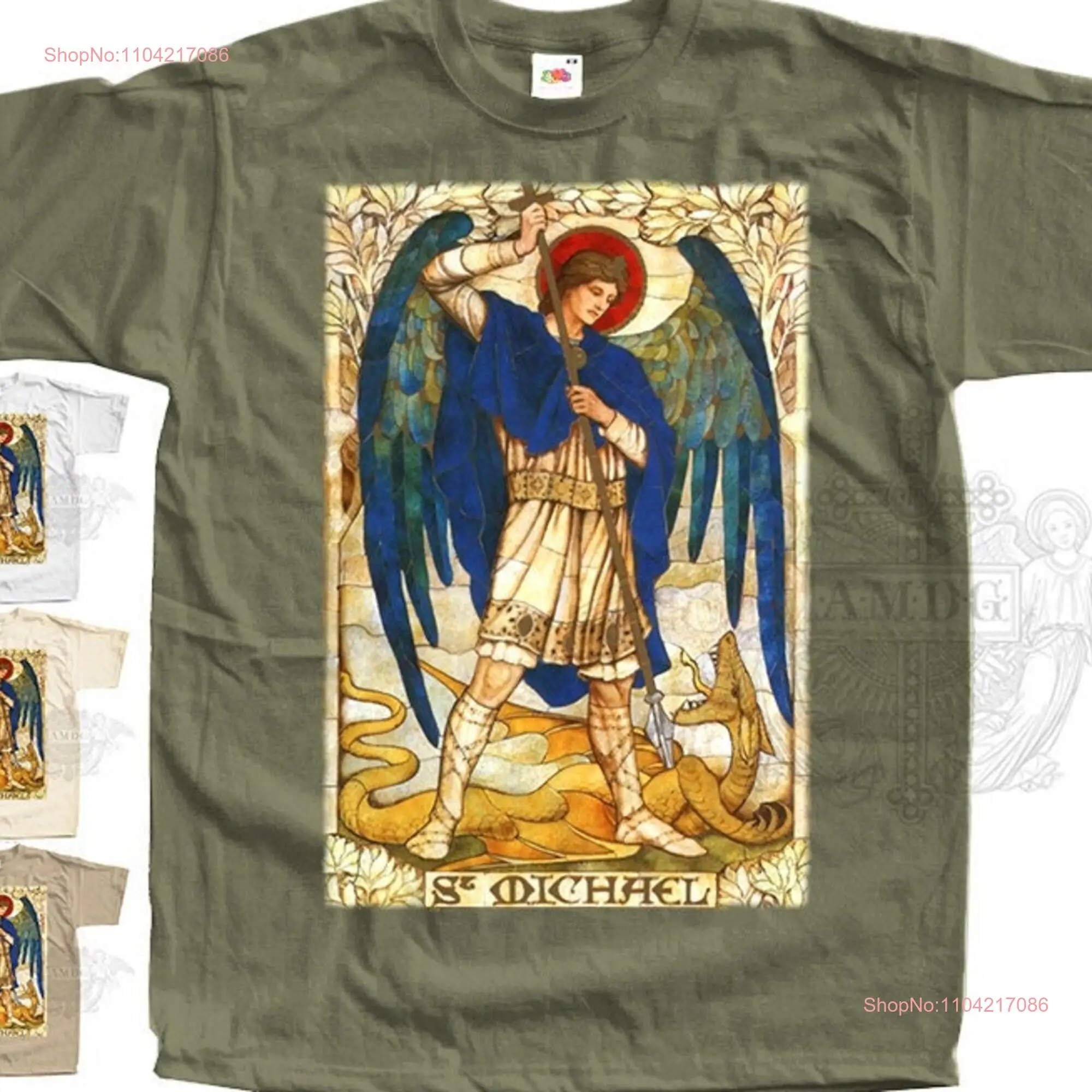 Saint Archangel Michael V38 T SHIRT Catholic All Sizes S 5XL Natural Vintage Beige White Blue long or short sleeves