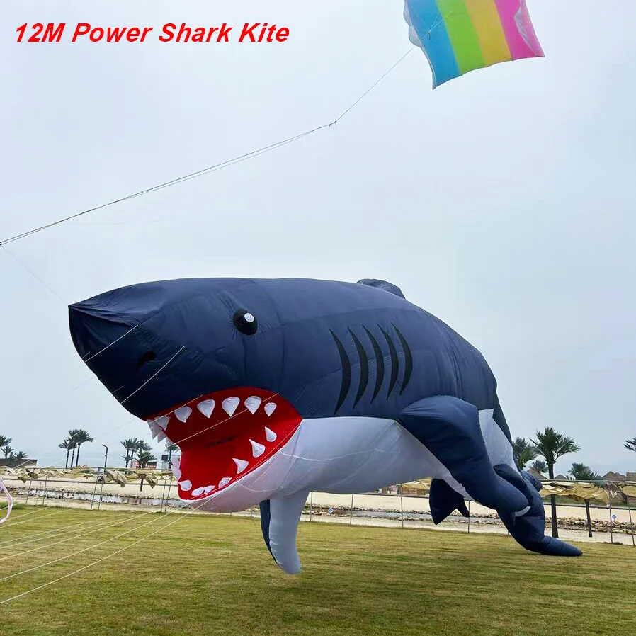 Neuankömmling, weich, aufblasbar, 12 m, Power Shark Kite Wäsche für Erwachsene, hochwertiger Ripstop-Nylon-Show-Drachen-Anhänger