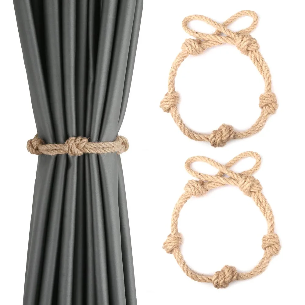 2Pcs Cotton Curtain Tieback Holders Hemp Rope Knot Buckle Window Drapery Holdbacks Home Decorative