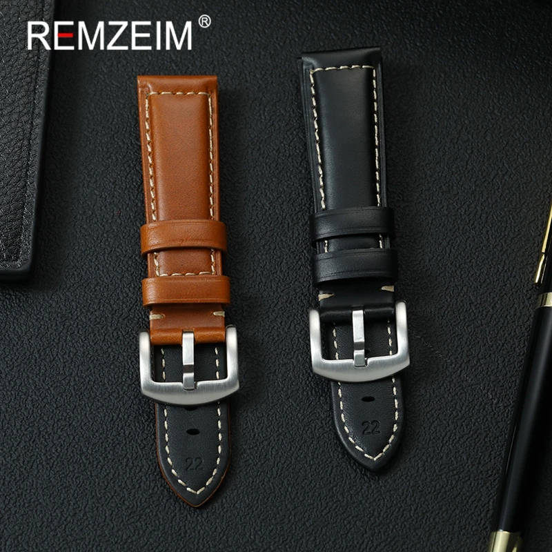

Men Oil Wax Skin Solid Buckle Leather Watchband 20mm 22mm Wrist Band Black Blue Genuine Leather Replacement Wristband