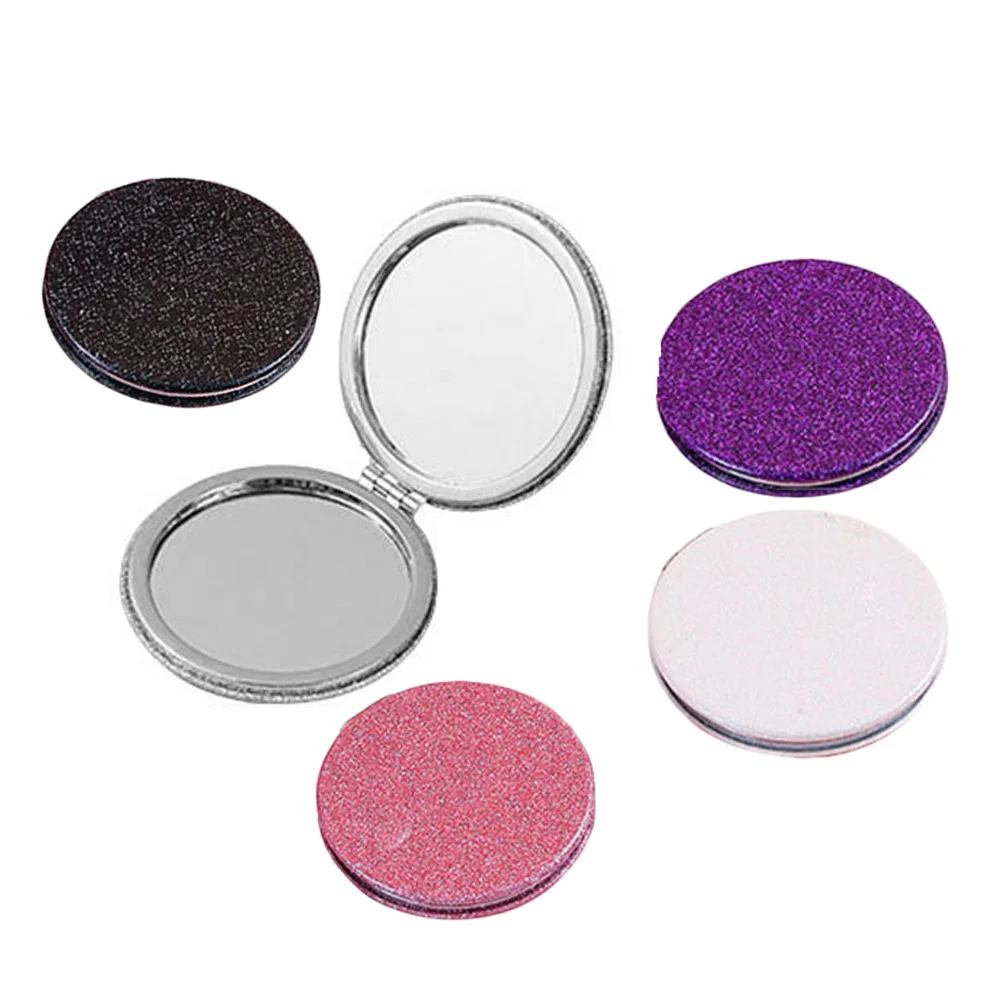 

5 Pcs Round Folding Makeup Mirror Glitter Home Compact Vanity Handbag Pu for