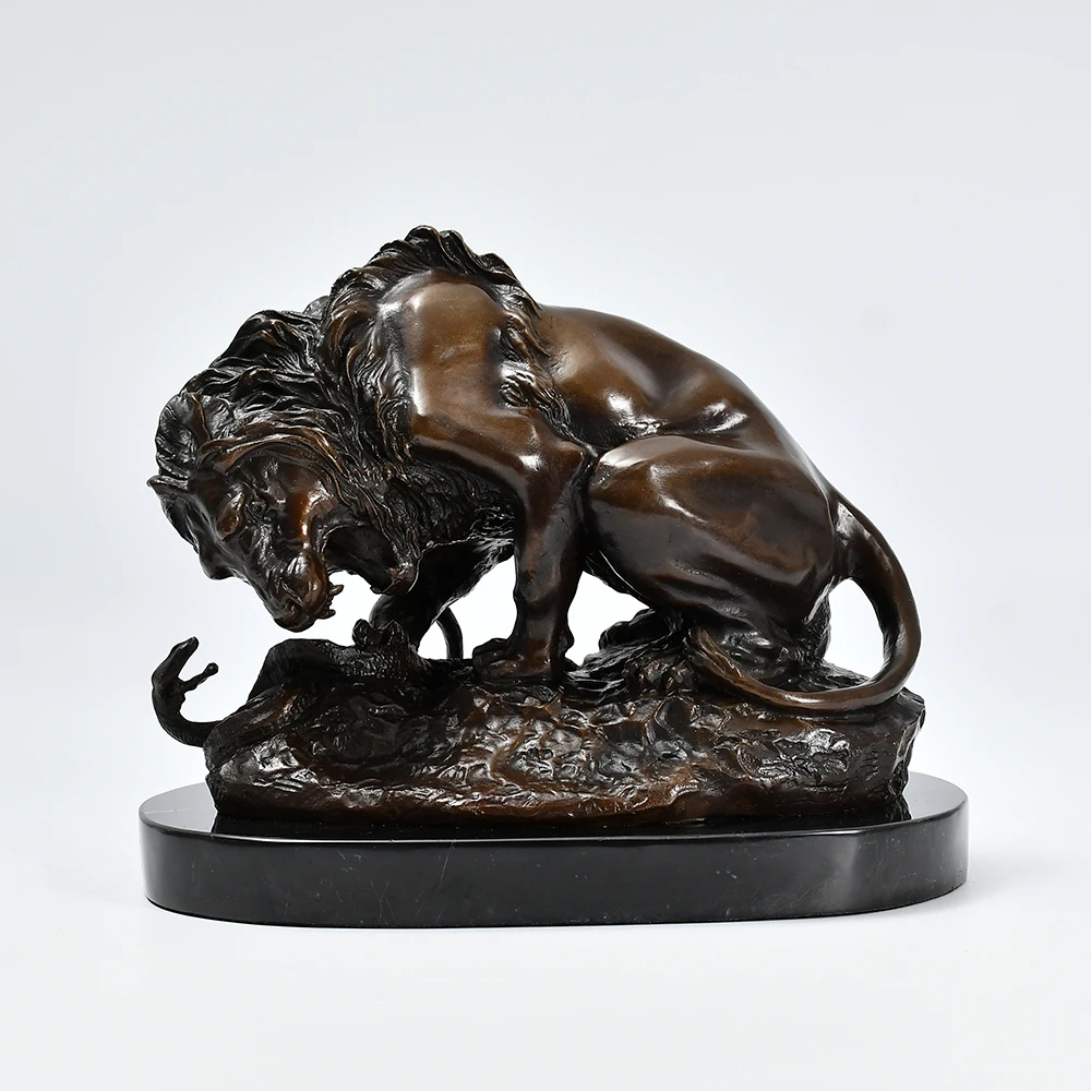 Lion Crushing A Serpent Statue by Antoine Louis Barye Bronze Replica French Famous Sculpture Handcrafts for Home Decoration