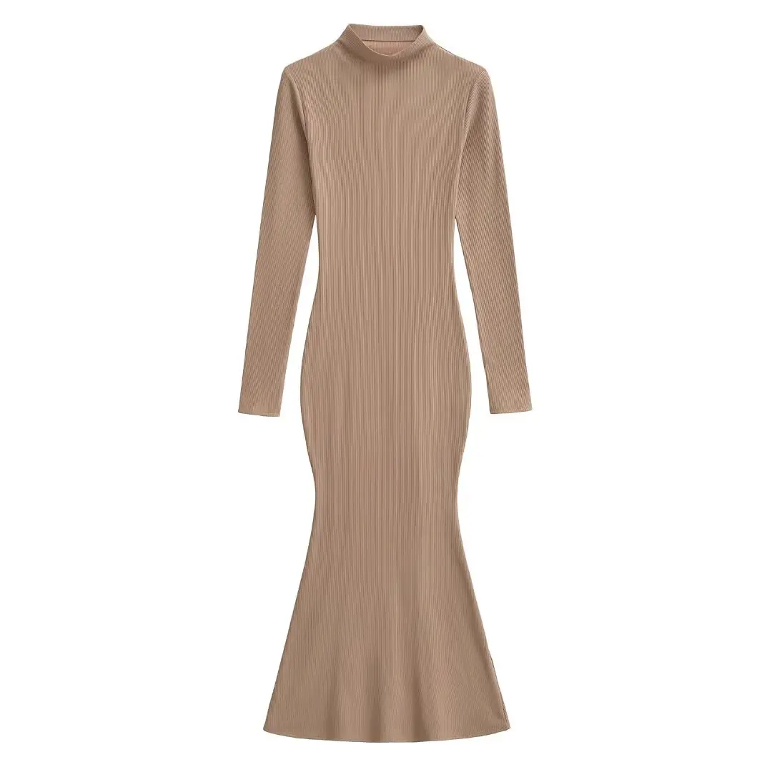 

Slim Fit Long Sve Dr Women's Spring Autumn Sexy Tight Base Fi Tail Wrap around Long Dr High Collar Bodycon Gown