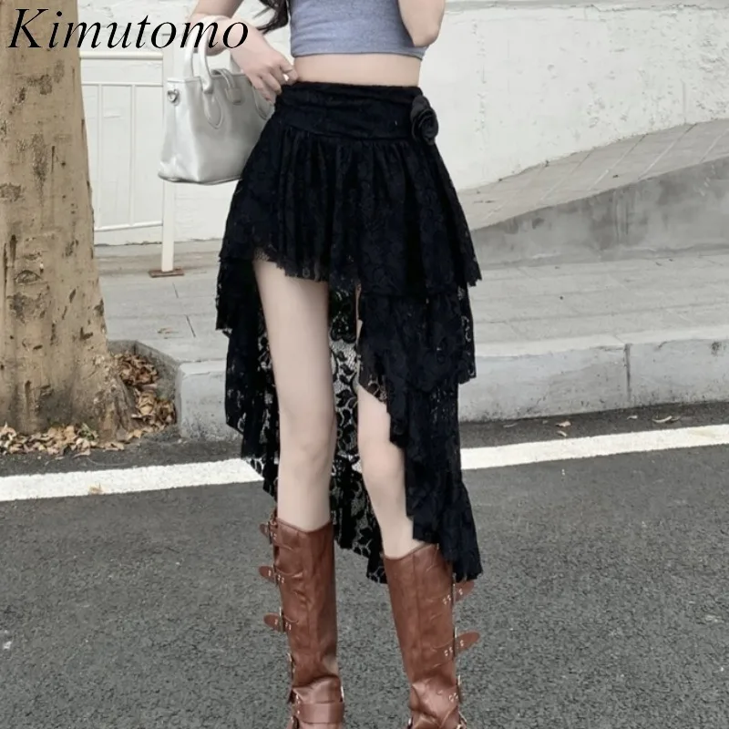 

Topanoma Irregular Skirts Women Rose Flowers Spring Summer Lace Patchwork High Waist Fashion Cake Skirt Party Female Casual