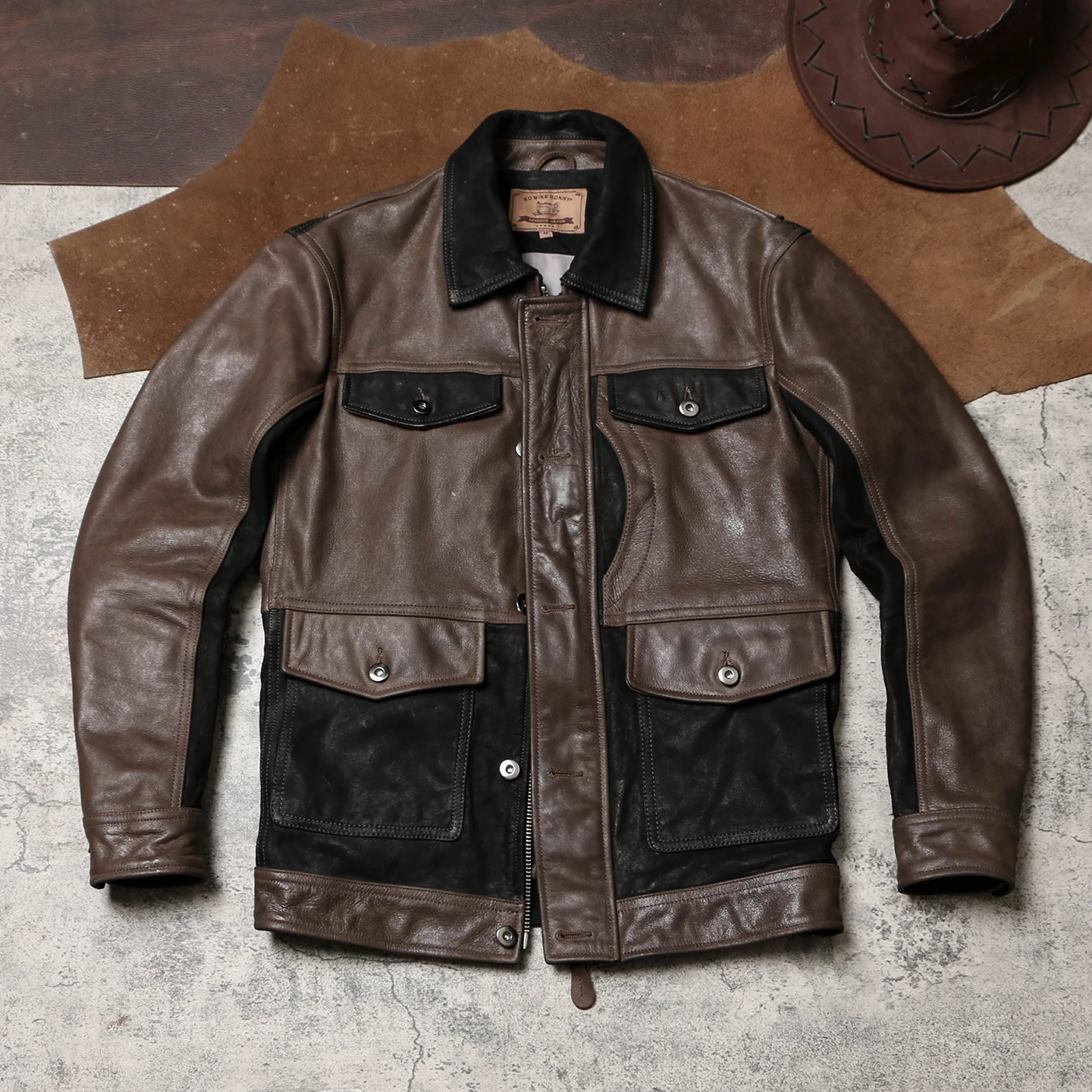 

Мужская классическая американская винтажная куртка сафари из натуральной кожи Tailor Brando из замши и цельнозерновой козьей кожи M65