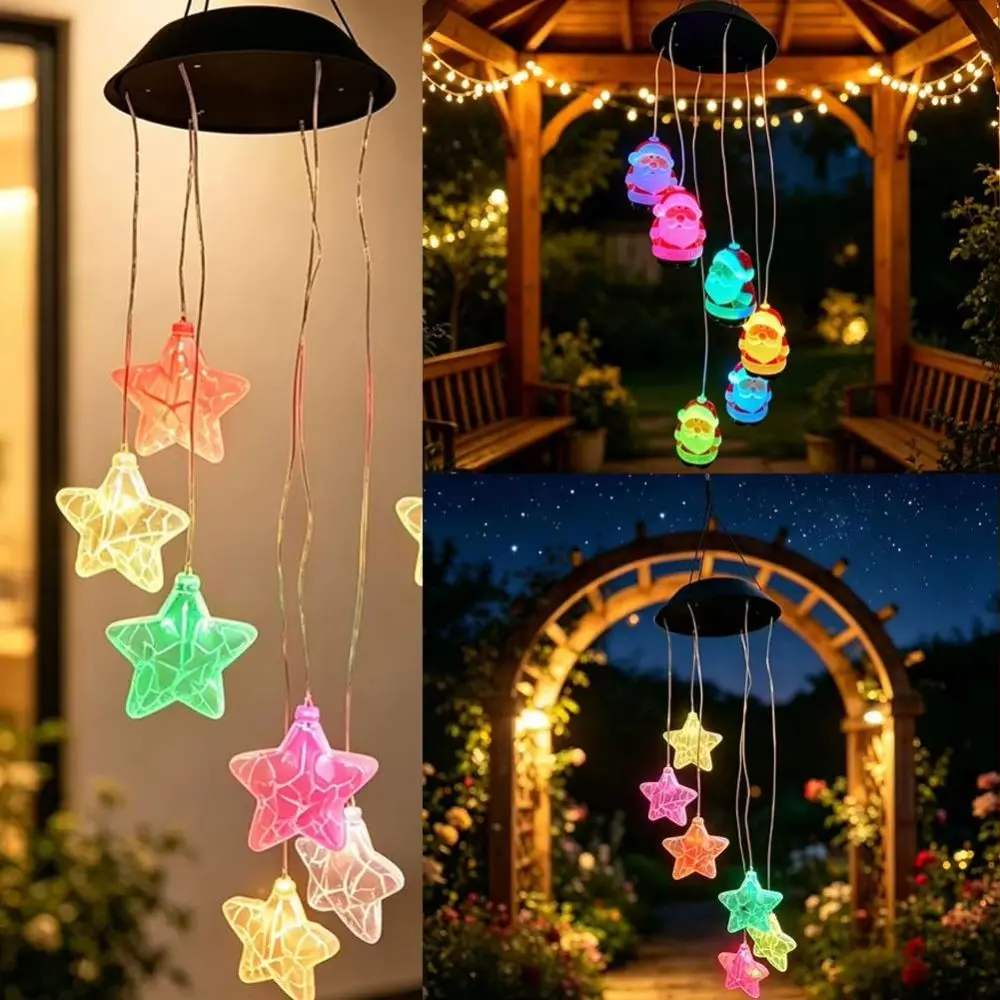 Creative Star Wind Chime Light Oval Santa Claus Solar Decorative Lamp Night Light Waterproof Colorful Wind Chime Light Windows