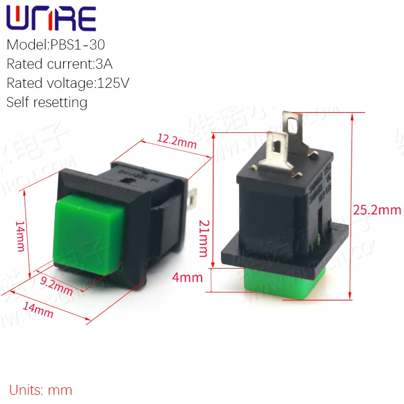 Square PBS1-30 Self Resetting DS Button Waterproof Small Button Mini Switch Car Doorbell Horn Electronic Device Power Button