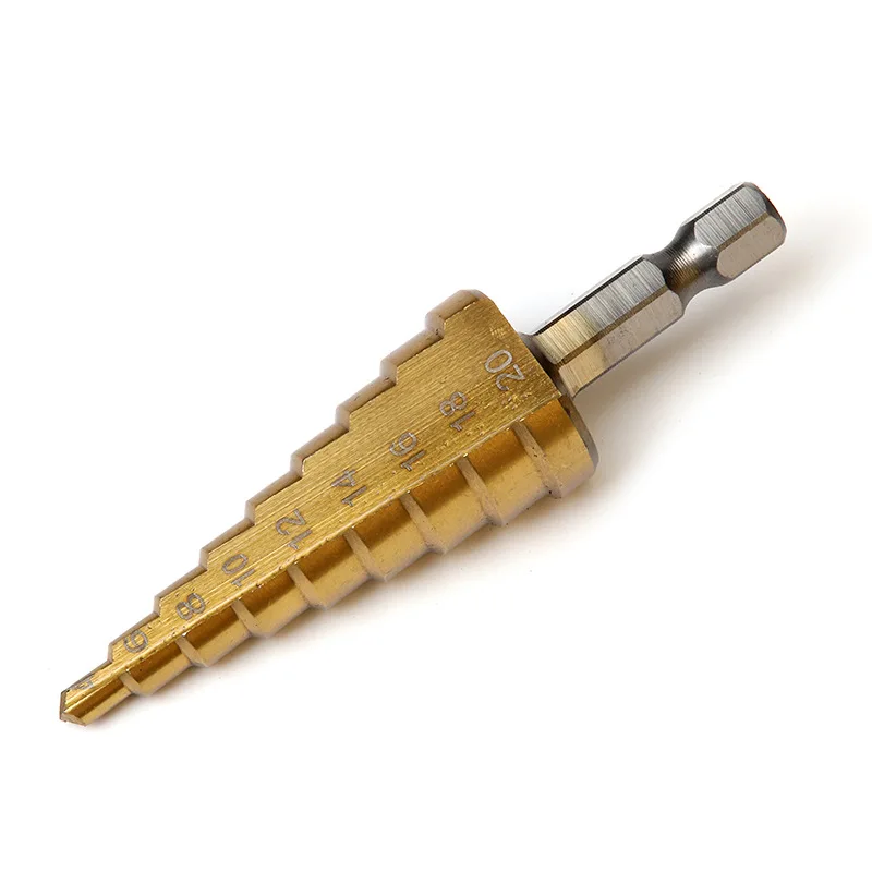 3PCS Step Drill Bit Set Titanium Plated Hex Shank Straight Groove Pagoda Home Improvement Tool Accessories for Drilling