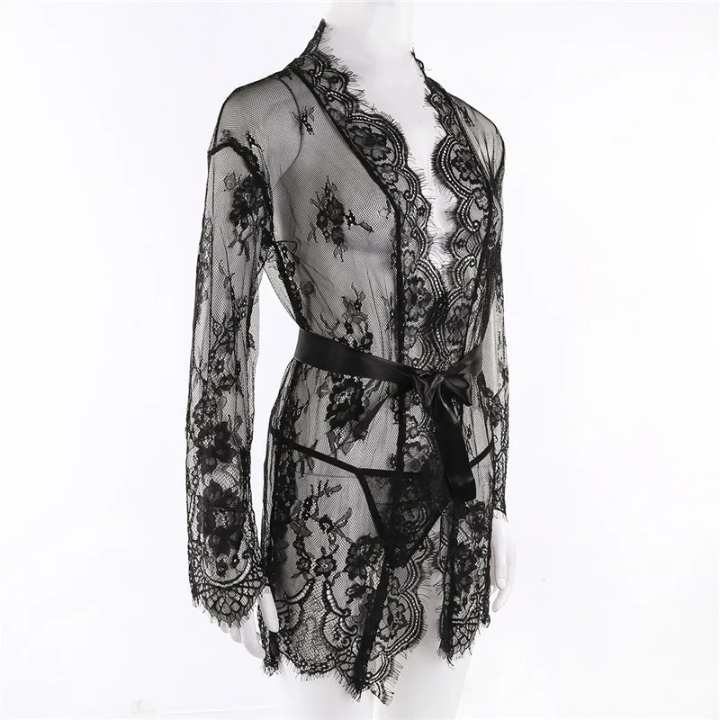 Sexy Women Lingerie Lace Night Dress Sleepwear Nightgown Bandage Deep V G-String See Through Sexy Sheer Sleep Dress Robe 2022