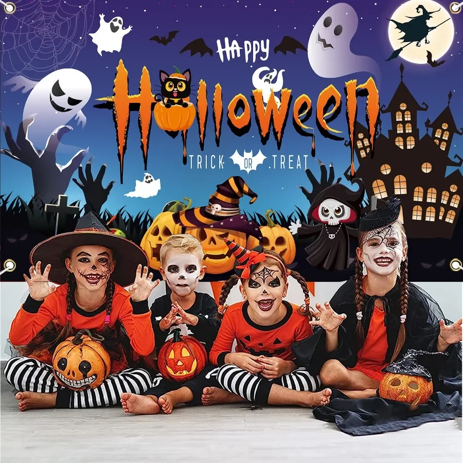 

Pumpkin Halloween Background Cloth Horror Witch Holiday Party Decoration Flag Photoshoot Hanging Banners Outdoor Indoor Decor
