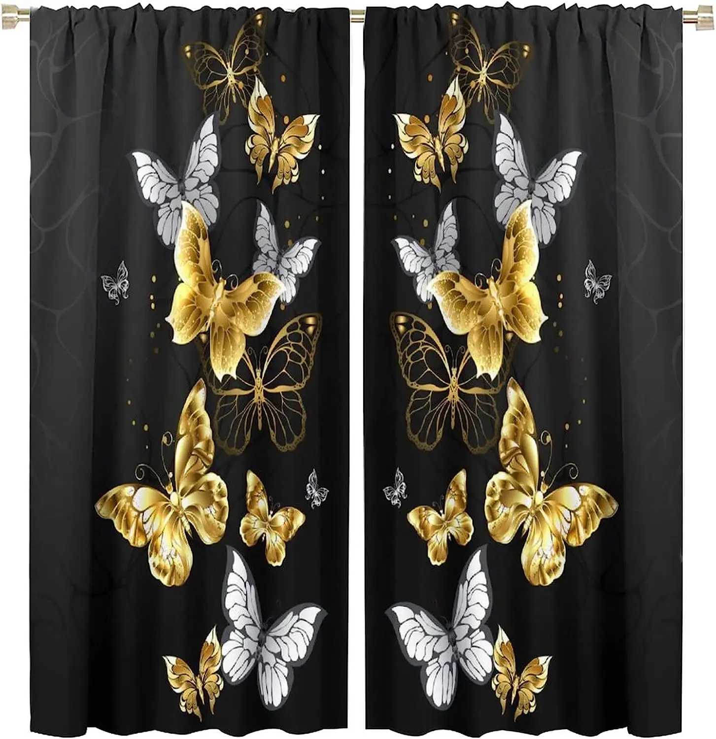 Black and Gold Moth Wings Curtains, Animal Spring, Inspirational Design, Living Room, Dining Room, Bedroom, American Retro Nordi