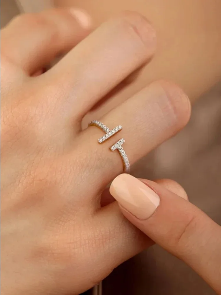 

Stylever Advanced Personalized Parallel Length Adjustable Zircon Ring for Women Real 925 Sterling Silver Luxury Fine Jewelry