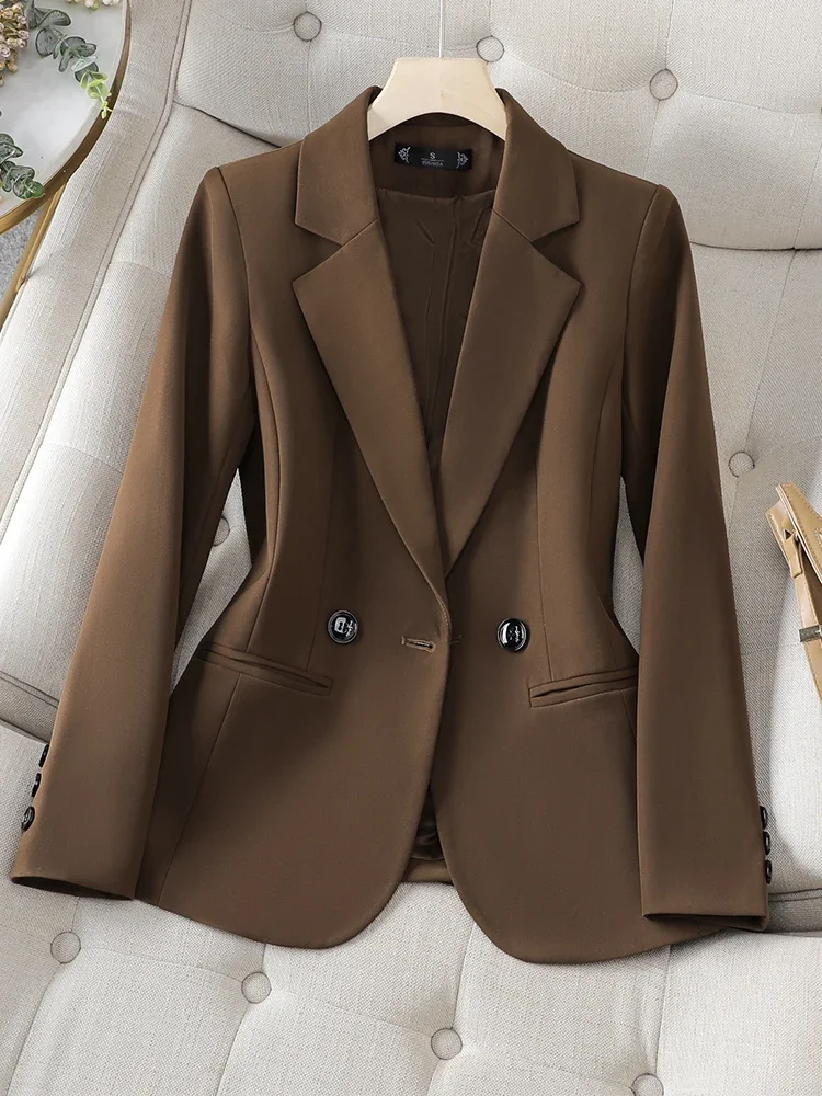 Office Ladies Blazer Formal Jacket Women Long Sleeve Coffee Apricot Red Female Business Work Wear Slim Coat For Autumn Winter