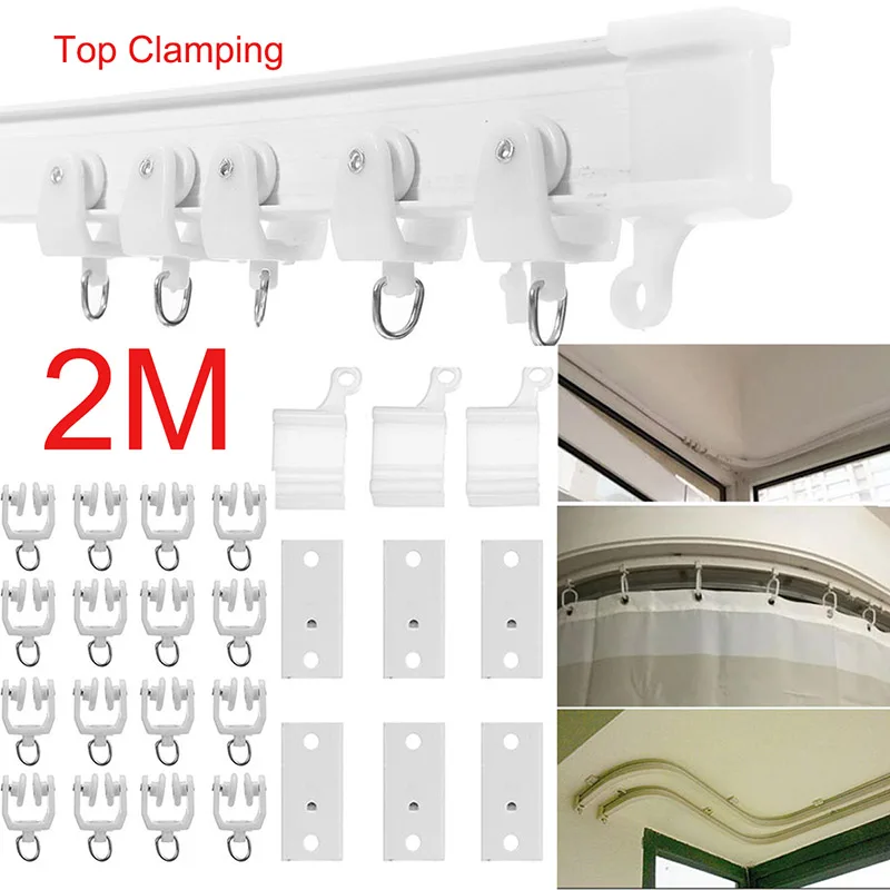 2M Bendable Curtain Rail Flexible Ceiling Top Clamping Mounted Curtain Track Straight Slide Balcony Plastic Home Window Decor A6