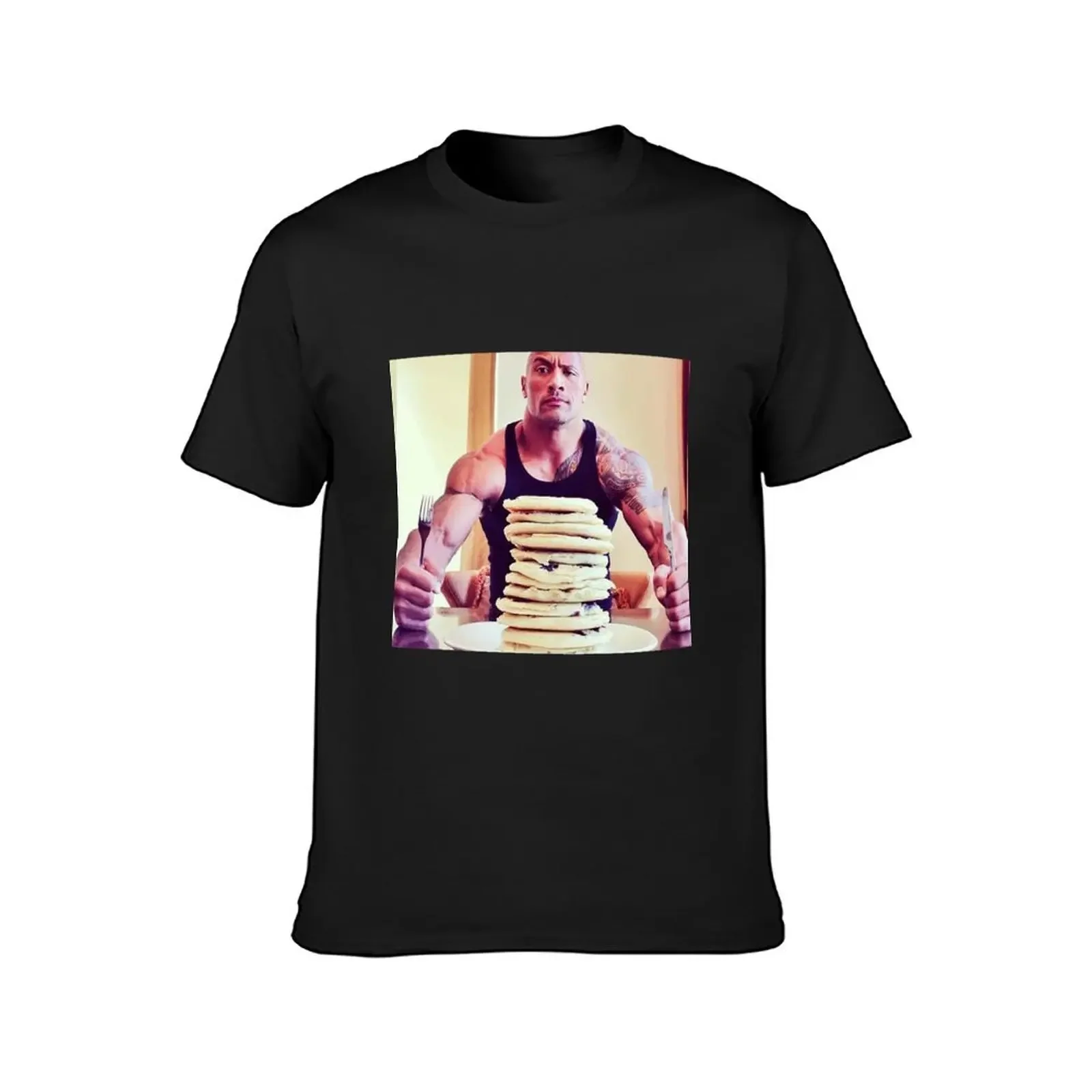 Dwayne The Rock Johnson Eating Blueberry Pancakes T-Shirt man t shirt quick-drying quick drying oversized t shirts for men