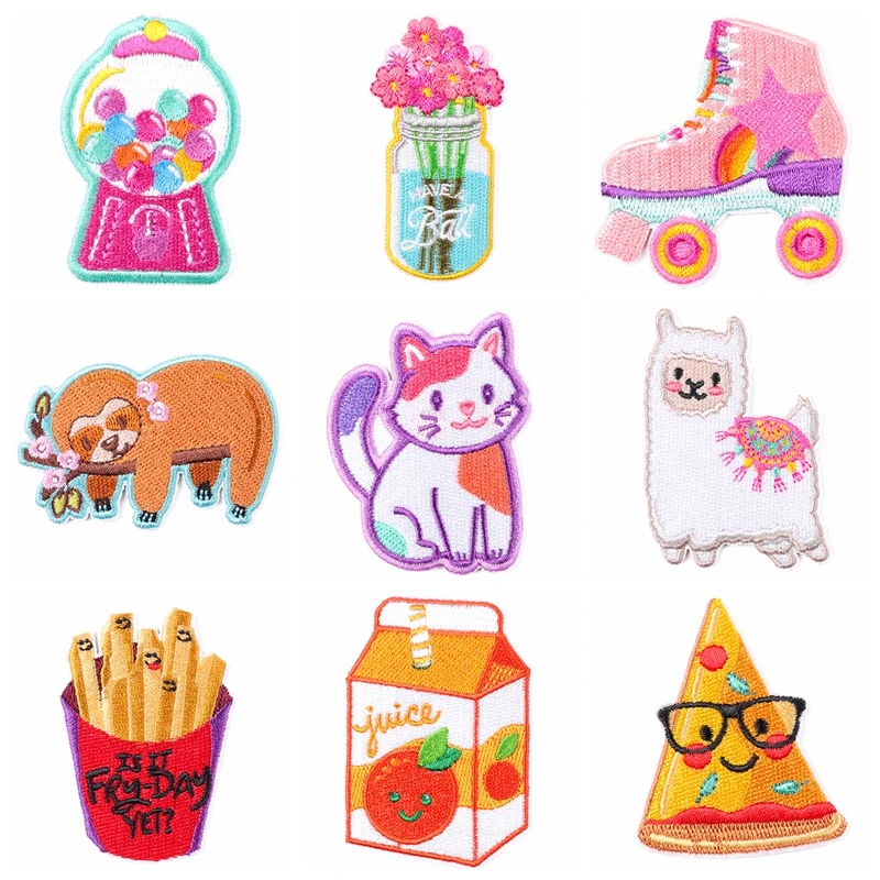 10pcs/lot Cute Things Patches For Clothing Stickers Cartoon Patch Jacket Stripes Embroidery Patch DIY Badges On Clothes Decor