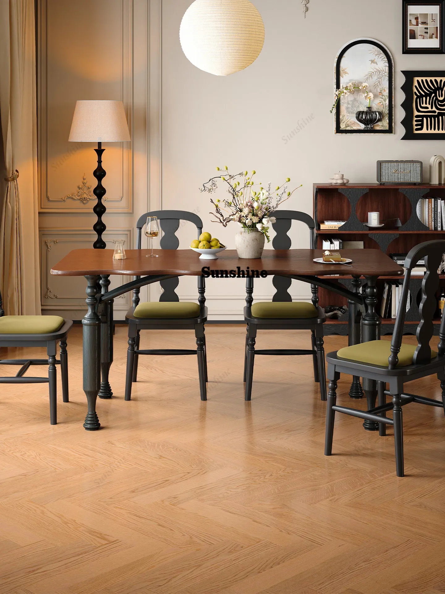 

French retro style dining table solid wood rectangular household small apartment dining tableTJ