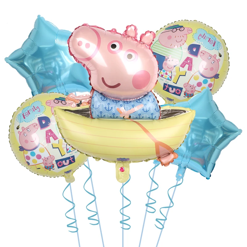 5PCS Cute Cartoon Peppa Pig Series Balloon Set Christmas Daddy Pig George Children Birthday Decor Aluminum Balloon Party Supply