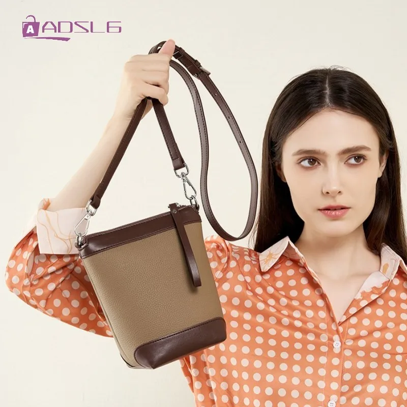 

Small Bucket Crossbody Bags New Womens Niche Design Cowhide Shoulder Bag Popular Fashion Hit Color Genuine Leather Female