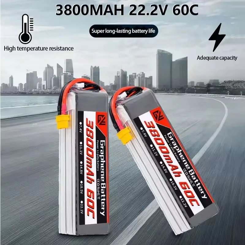 New 22.2V 3800mAh 60C 6S LiPo Battery XT60/90 TRX T Multiple Plug Options Suitable for FPV Drones and Remote Control Cars