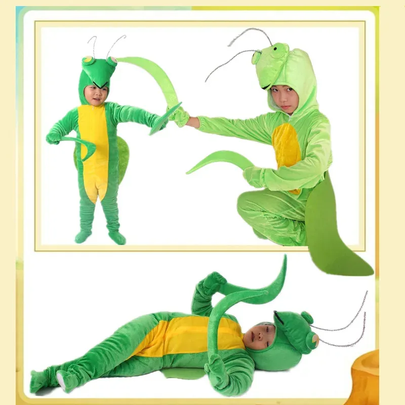

Kids Halloween Cosplay Cartoon Praying Mantis Animal Insect Stage Play Perform Costume Animal Cosplay Fancy Dress Jumpsuit