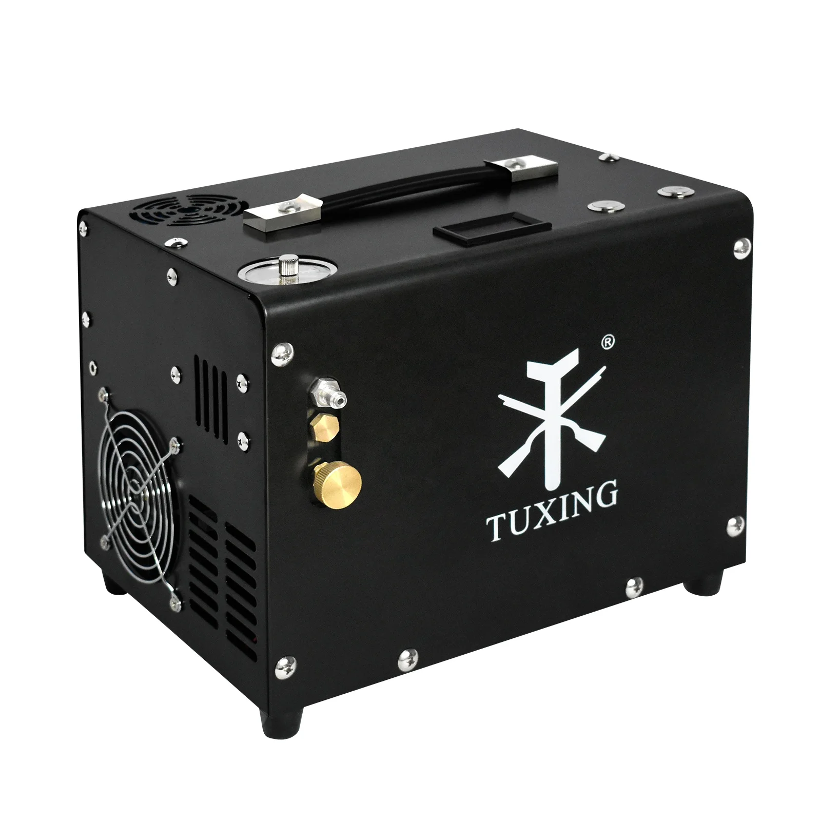 

TUXING Auto Stop 4500PSI/300BAR/30MPA Built-in 12V Power Adapter Drain System Oil Water Free Battery Powered PCP Air Compressor