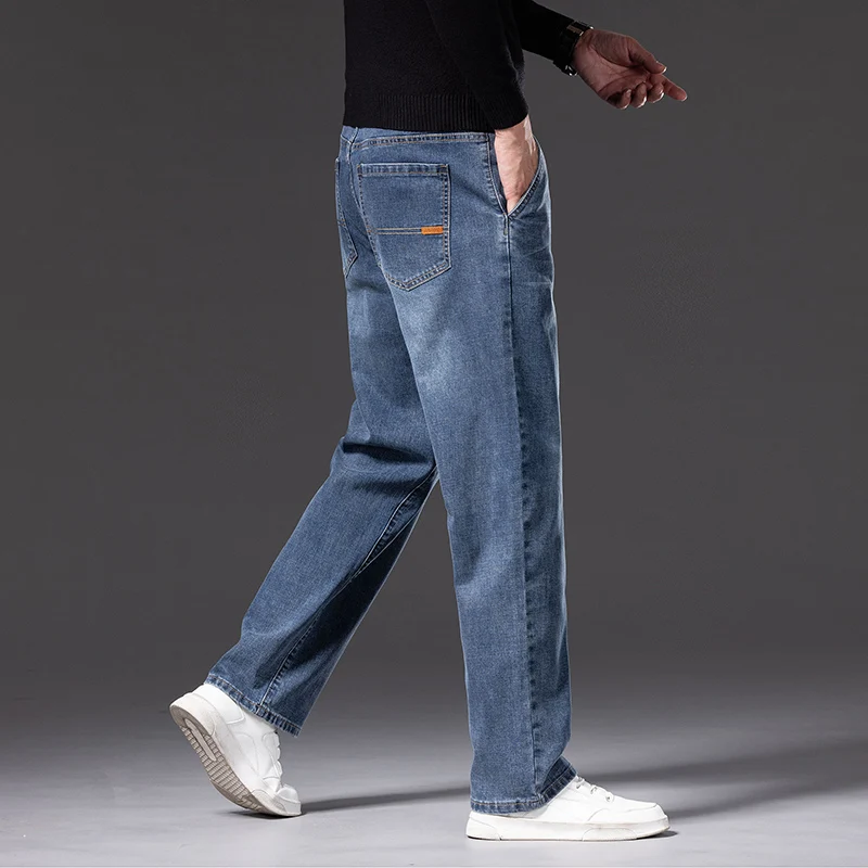 Celana Jeans Lurus Pria Musim Gugur dan Musim Dingin Baru Celana Panjang Nyaman Melar Kasual Bisnis Tebal Celana Kerja Kasual Harian