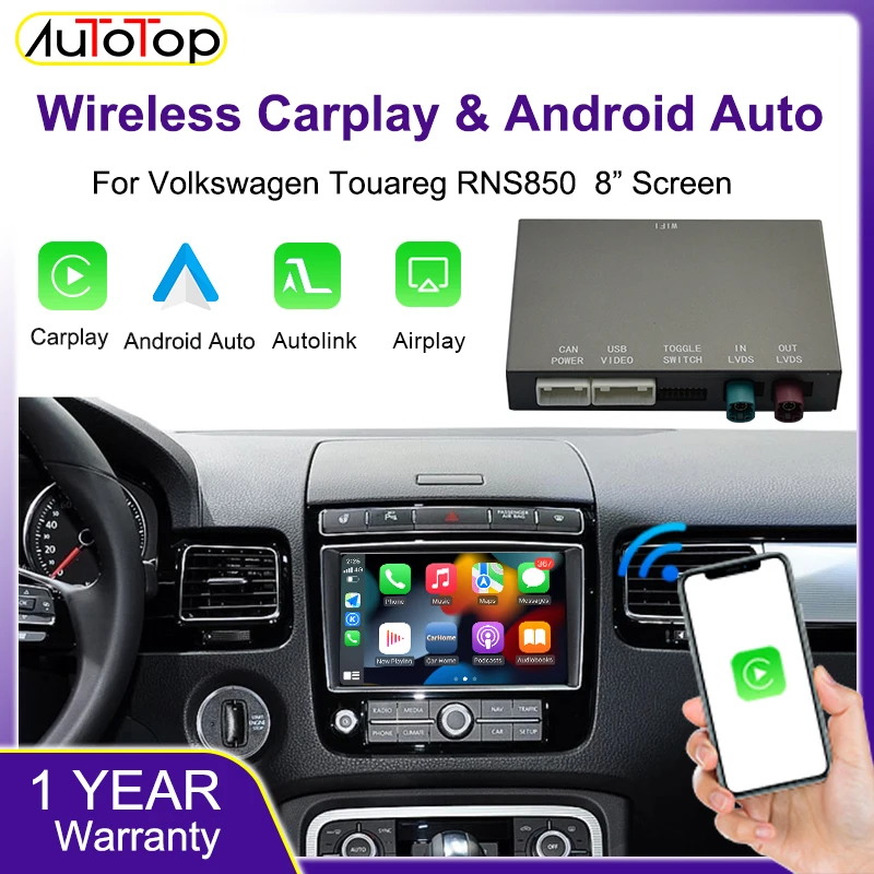 AUTOTOP Wireless CarPlay Android Auto Interface Decoder Box für VW Volkswagen Touareg 3G 2011-2017 Airplay Mirror Link Bluetooth