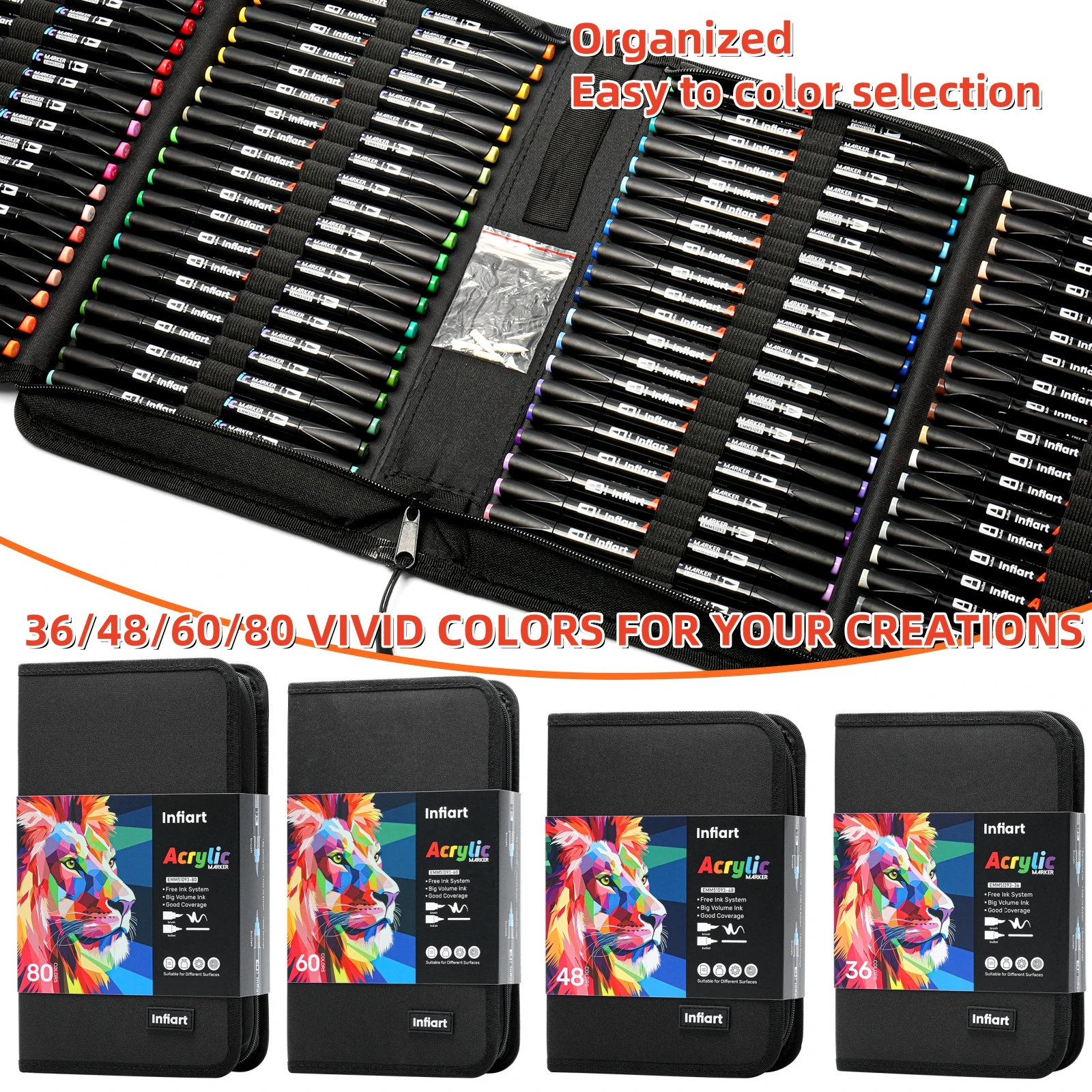 أقلام طلاء أكريليك، علامات طلاء ذات طرف مزدوج، طرف رفيع وأقلام طرف فرشاة للحجر والخشب والقماش وغيرها، واللوازم الفنية، مع حقيبة محمولة #3