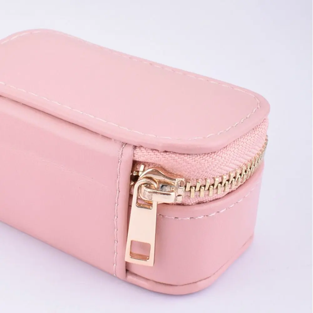 Mini scatola per anelli in velluto con cerniera Custodia per gioielli a strato singolo Custodia da viaggio per orecchini color caramello di grande capacità