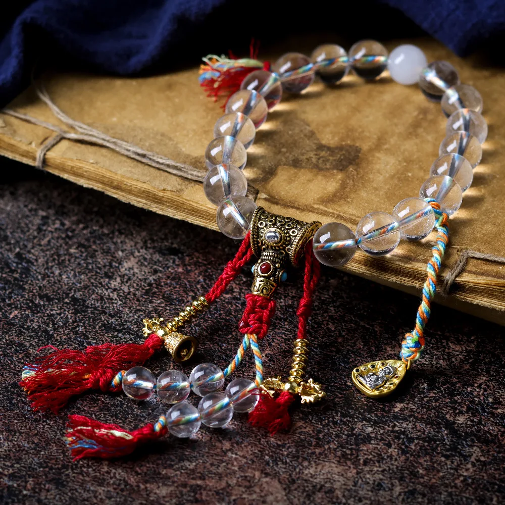 

Оригинальный дизайн, натуральный белый кристалл, 18 бусин, молитвенный браслет в тибетском стиле, ваджра, этнический розарий, ювелирные украшения, подарки