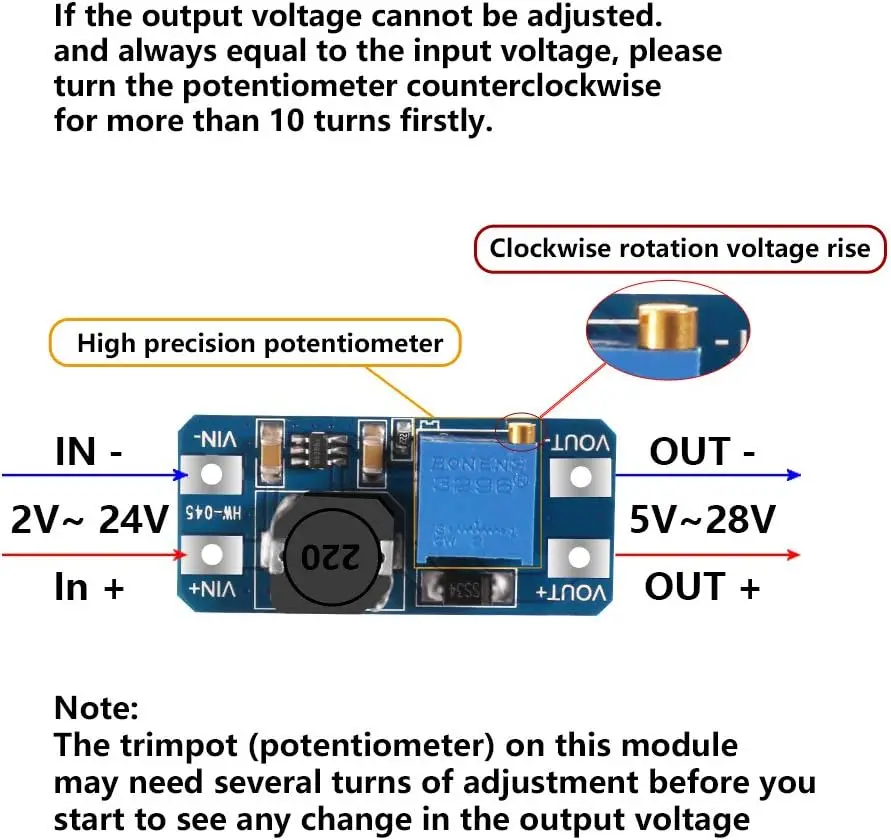 Immagine 7: 5/10 pz MT3608 Modulo step up regolabile Regolatore di tensione da 2 V-24 V a 5 V-28 V 2A Convertitore boost DC-DC