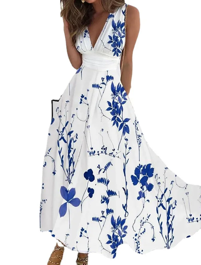 Vestidos Summer Women Dress 2023 Elegant Party Sleeveless Long Dress Robe Sexy Bohemian Print Dresses Vestidos Casual Sundress