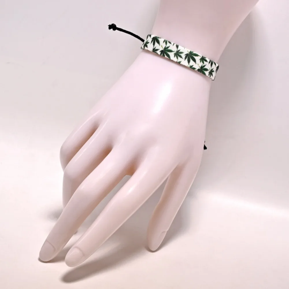 New Retro Ethnic Fabric Printed Plant Hemp Leaves Handmade Woven Bracelets for Men Women Personality Jewelry Accessories Gifts