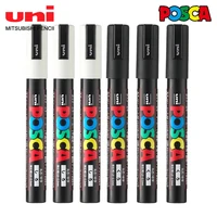 Rotuladores japoneses UNI POSCA, bolígrafo acrílico blanco y negro para resaltar Graffiti PC-1M/3M/5M, suministros de arte para pintura al por mayor, 5 uds.