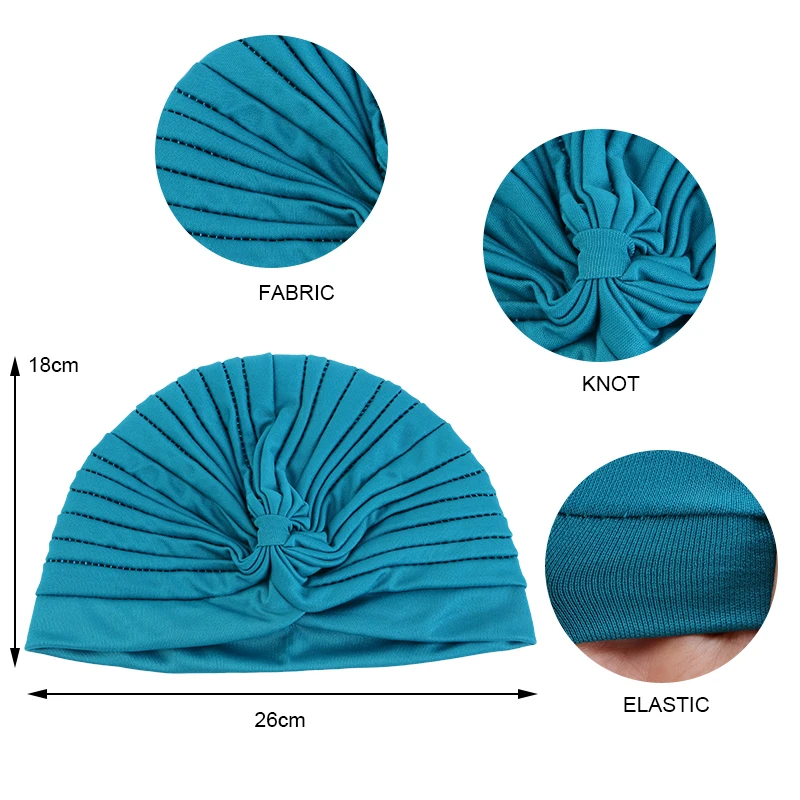 2 teile/los Stretch Turbane Kopf Beanie Abdeckung Twisted Plissee Headwrap Verschiedene Farben Haar Abdeckung Beanie Hüte für Frauen Mädchen – Detail 1