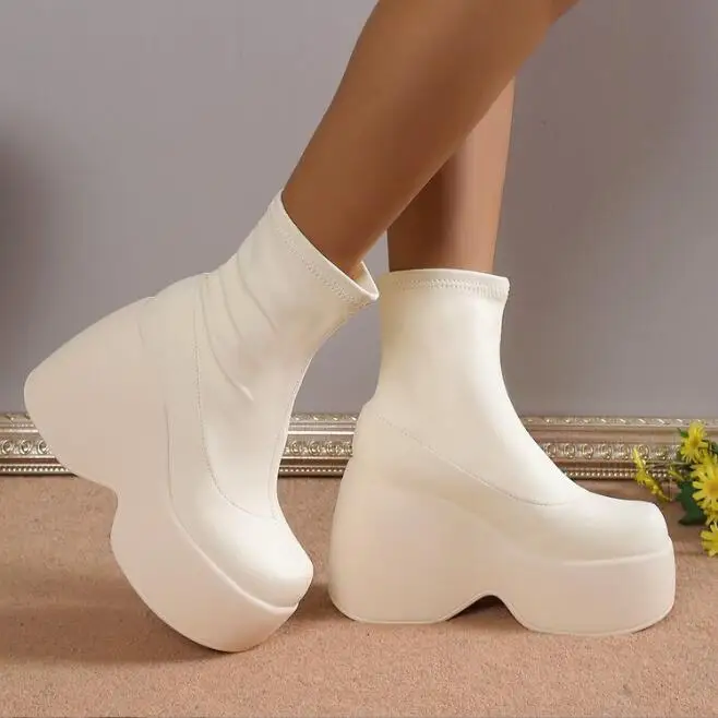 2023 New Style Sexy Elegant Chunky Platform Women Ankle Boots Big Size 43 Walking Comfy Woman Shoes Platform Shoes