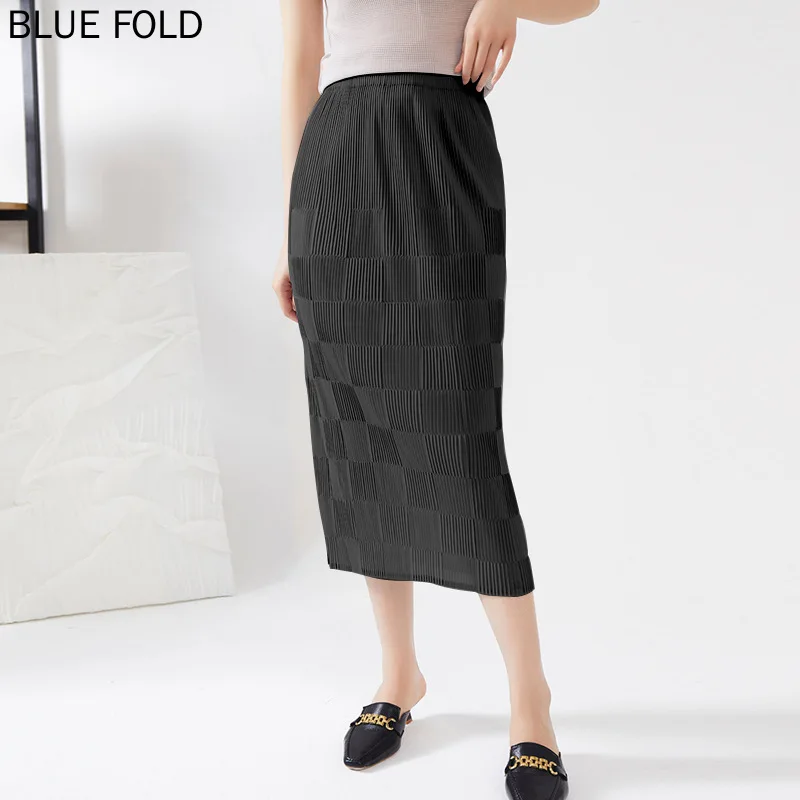 

Miyake Skirt Summer Women's High-end Fashion Simple Commuting All-match Mid-length Wrapped Hip Skirt PLEATS Faldas Ropa De Mujer