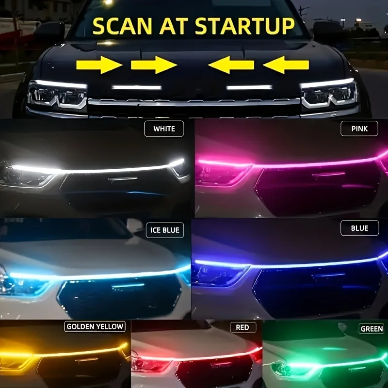 

LED Daytime Running Lights Scan Starting Car Hood Decorative Lights DRL Auto Engine Hood Guide Decorative Ambient Lamp 12V