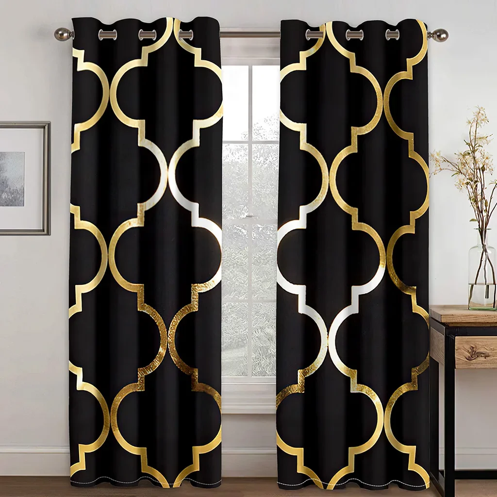 Customize Size Cheap Black Abstract Geometric 200*240 Thin Windows Curtains for Living Room Bedroom Decor 2 Pieces Free Shipping