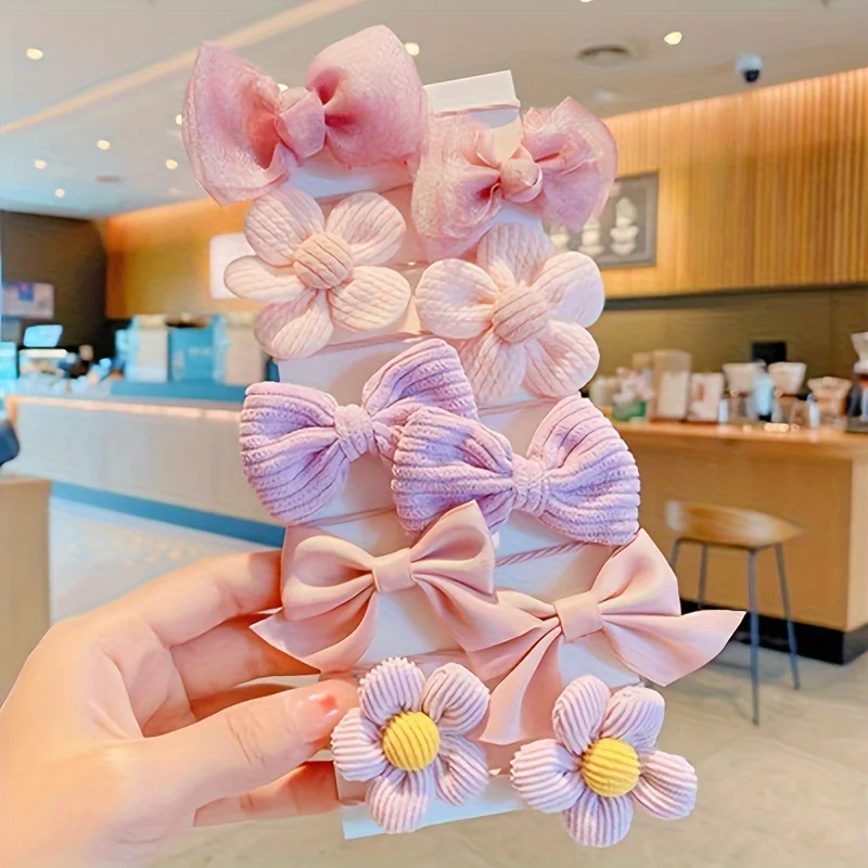 

10Pcs/set Children Cute Flower Elastic Hairband Cloth Bowknot Hair Ties Girls Baby Ponytail Holder Hair Bands Hair Accessories
