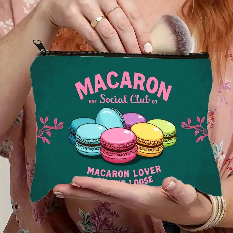 1 Piece Macaron Print Makeup Bag - Multifunctional Zipper Pouch for Women, Perfect Travel Zipper Storage Bag, Fun Birthday Gift
