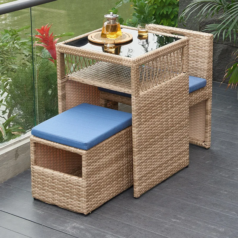 Balcony tea table and chair combination mini small apartment bedroom apartment leisure area arrangement rattan chair one table t