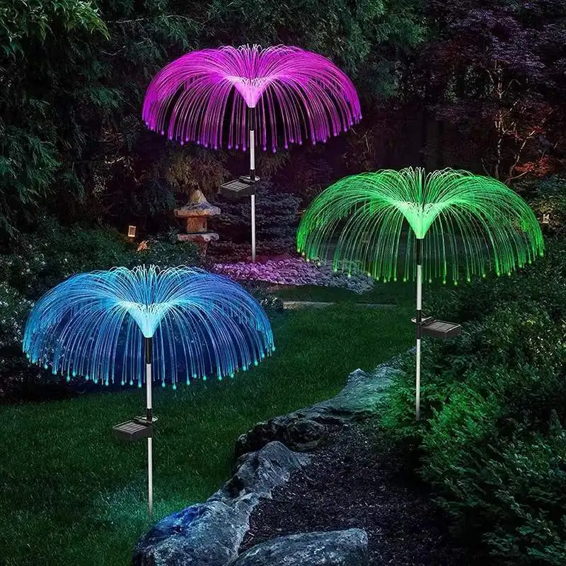 Solar fiber optic jellyfish lamp outdoor garden courtyard festival decoration atmosphere lamp LED jellyfish lawn lamp