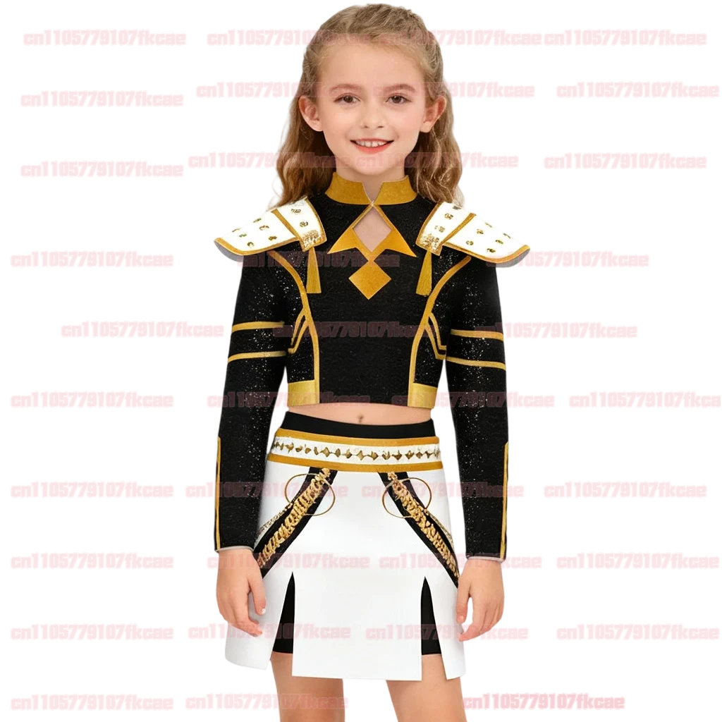 어린이 Kpop 악마 사냥꾼 루미 조이 미라 애니메이션 코스프레 의상 소녀를위한 블랙 골든 무대 공연 의류 할로윈 파티