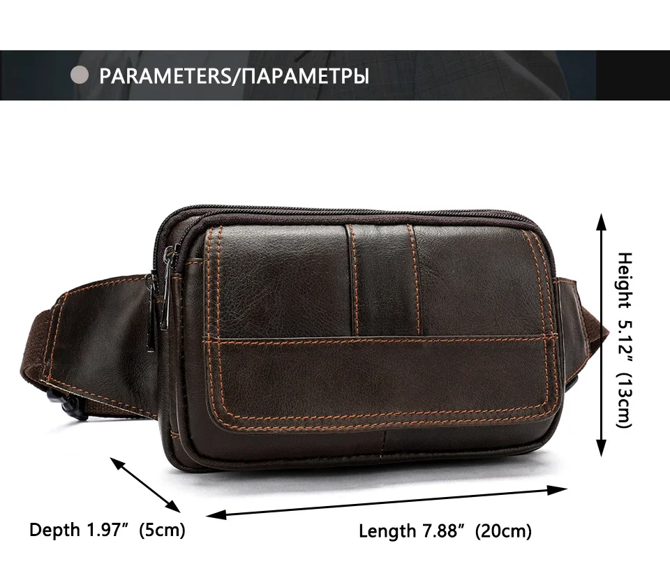 Men\'s Waist Bag Leather Male Fanny Pack Men\'s Belt Bag for Man Belt Pouch Phone Hip Bum Bags Belts Travel Waist Packs 8966